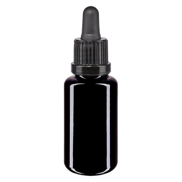 Apothekenflasche violett 20ml Pipette schwarz Originalitätsverschluss