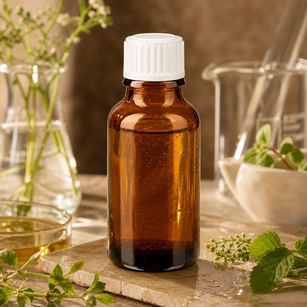 Kleine Braunglasflasche 20ml für Naturkosmetik und Kräuteröle mit weißem Standardverschluss