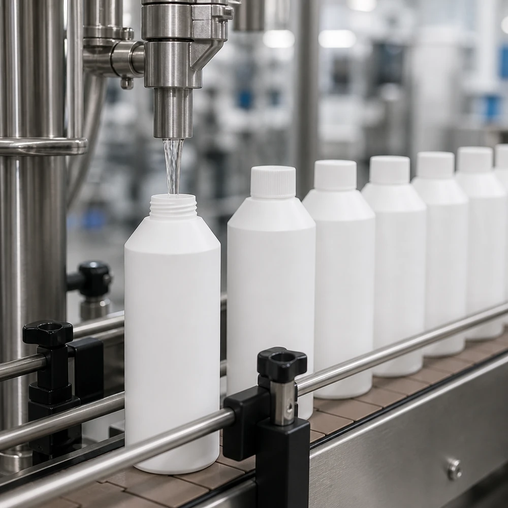 Apothekenflasche HDPE 250ml weiß, mit weißem Schraubverschluss Pharmazeutische Abfüllmaschine befüllt weiße HDPE Flasche 250ml mit Sicherheitsverschluss automatisch
