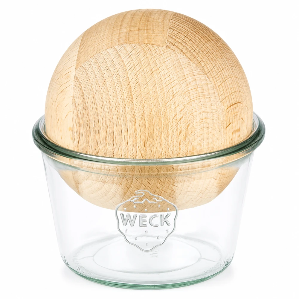 370ml Sturzglas WECK RR100 mit Holzkugel Buche WECK Sturzglas 370ml RR100 mit Bucheholzkugel Deckel transparent Glas Einmachglas