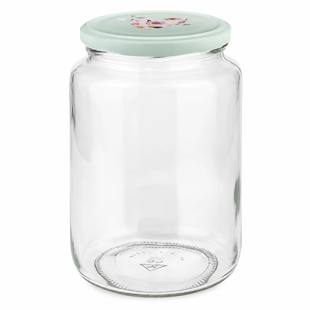 795ml Rundglas mit mint BasicSeal Deckel Herz-Design Einmachglas Vorratsglas Glasdose mit Schraubverschluss