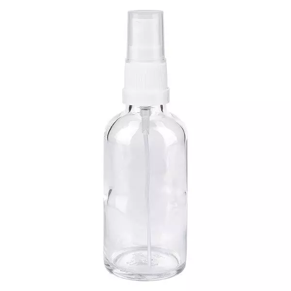 Apothekenflasche klar 50ml Sprayaufsatz weiß Apothekenflasche klar 50ml Sprayaufsatz weiß