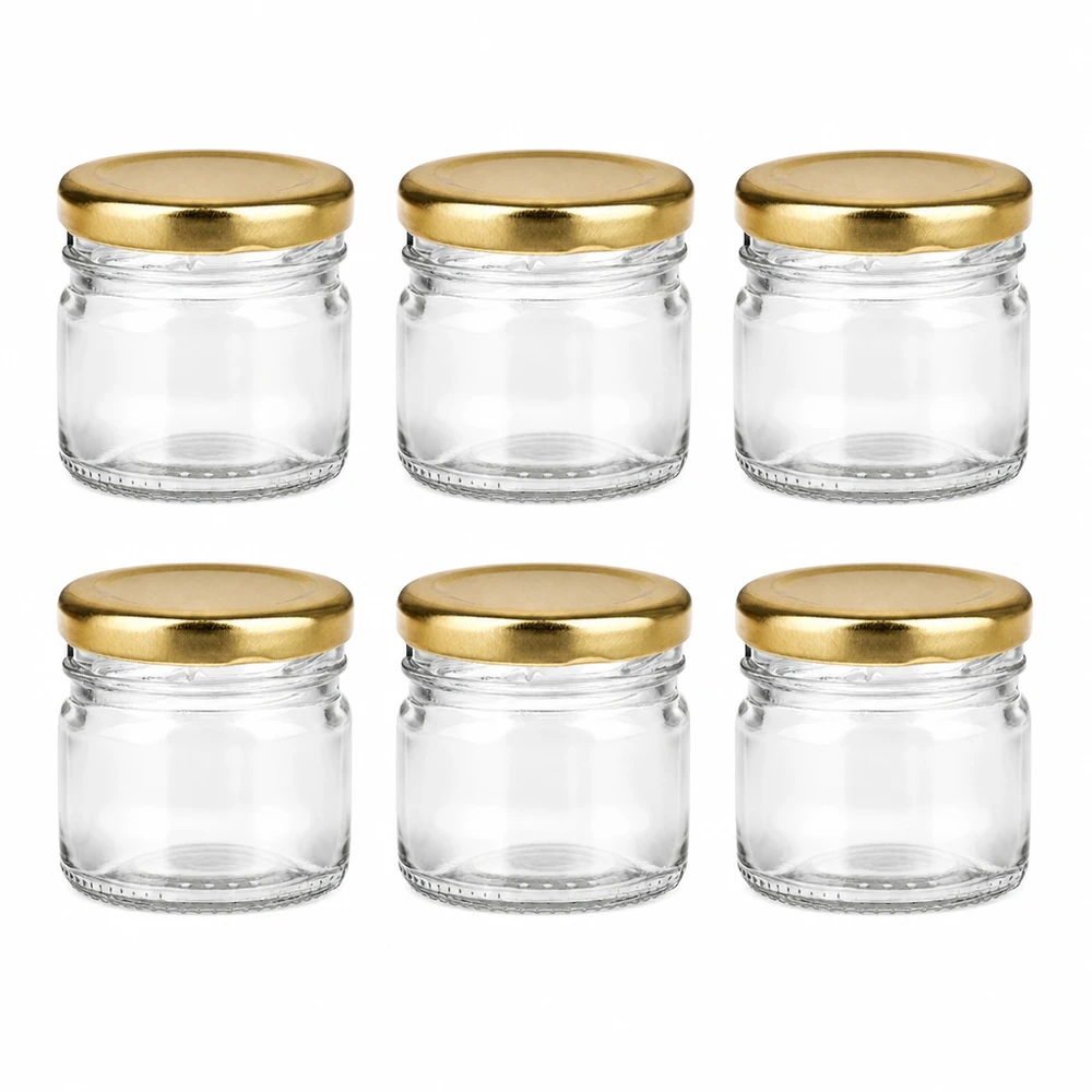 Kleine Einmachgläser 33ml im Set mit goldenem Deckel für Gewürze und Honig