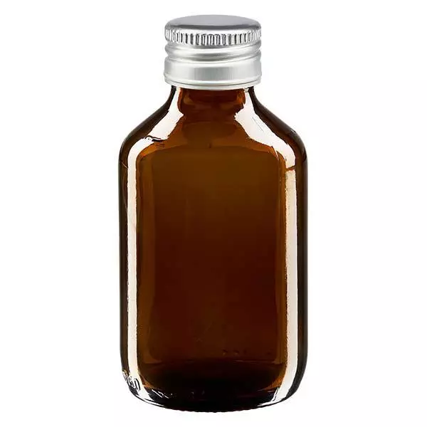 150ml Medizinflasche braun, mit Verschluss silber Aluminium ApoGlas 150ml Medizinflasche braun, mit Verschluss silber Aluminium ApoGlas