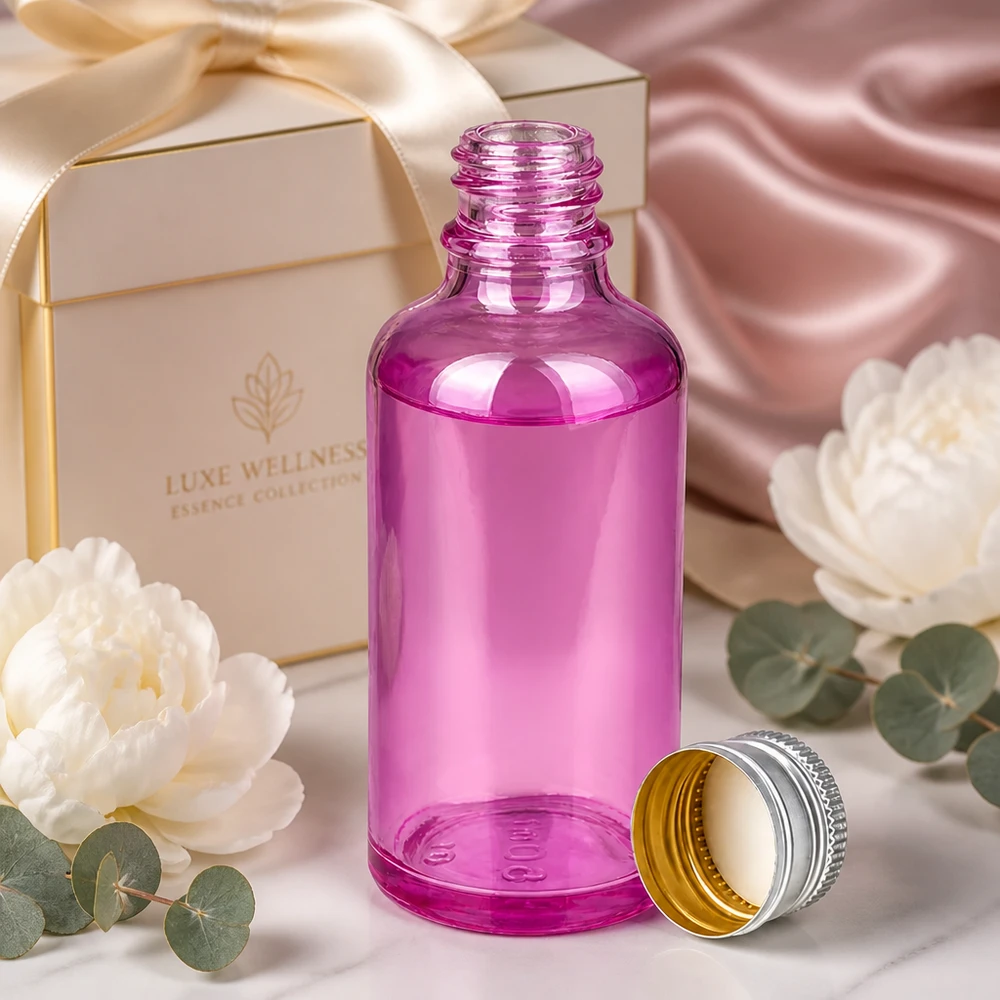 Stilvolle lila Flasche 50ml mit silbernem Deckel für exklusive Beauty-Geschenksets