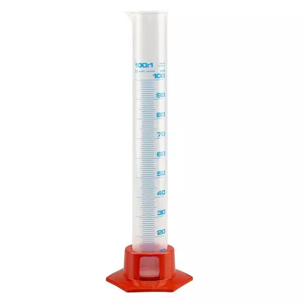 100ml Messzylinder Polypropylen, graduiert mit orangem Fuss