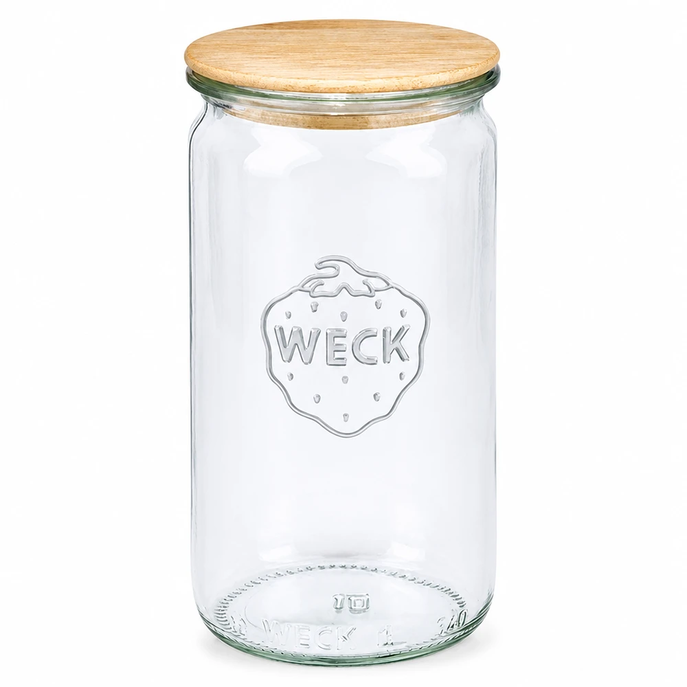 340ml Zylinderglas WECK RR60 mit Holzdeckel WECK Zylinderglas 340ml RR60 mit Holzdeckel Einmachglas Vorratsglas transparent aus Glas mit natürlichem Holzdeckel