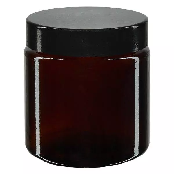 120ml Glastiegel. braun, mit schwarzem Bakelit ApoGlas