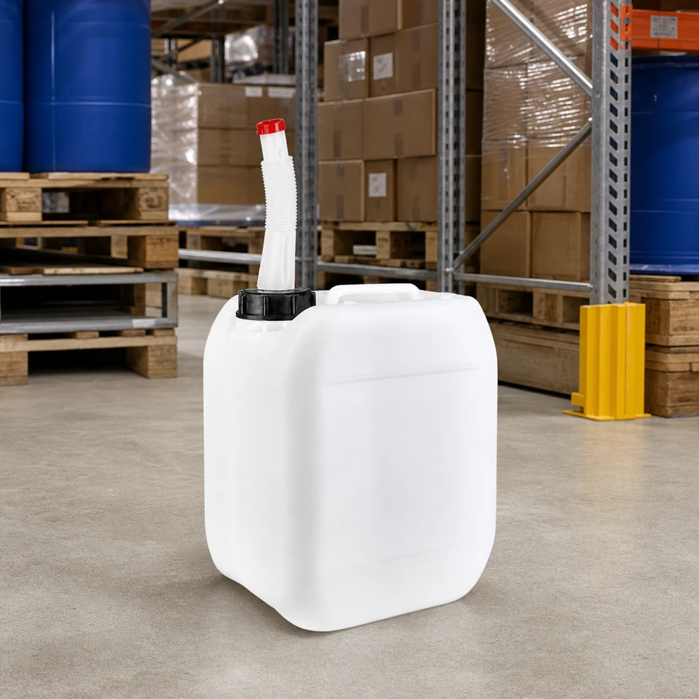 Halbtransparenter Hobbock 5 Liter mit flexiblem Einfüllrohr und seitlichem Tragegriff