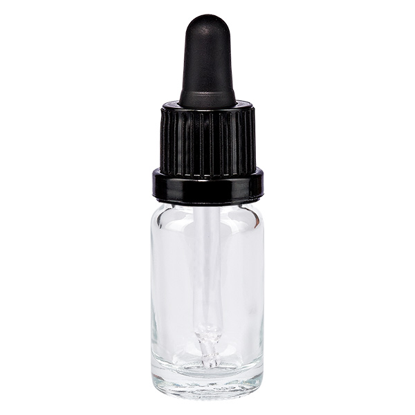 10ml Pipettenflasche schwarz Originalitätsverschluss ClearLine UT18/10 ClearLine Tropfflasche 10ml Klarglas mit schwarzem OV Verschluss und Glaspipette