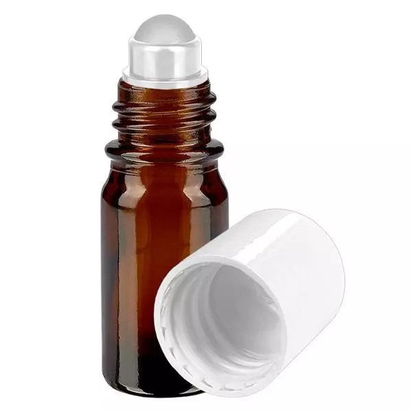 Apothekenflasche braun 5ml Roll-On Verschluss weiß Apothekenflasche braun 5ml Roll-On Verschluss weiß