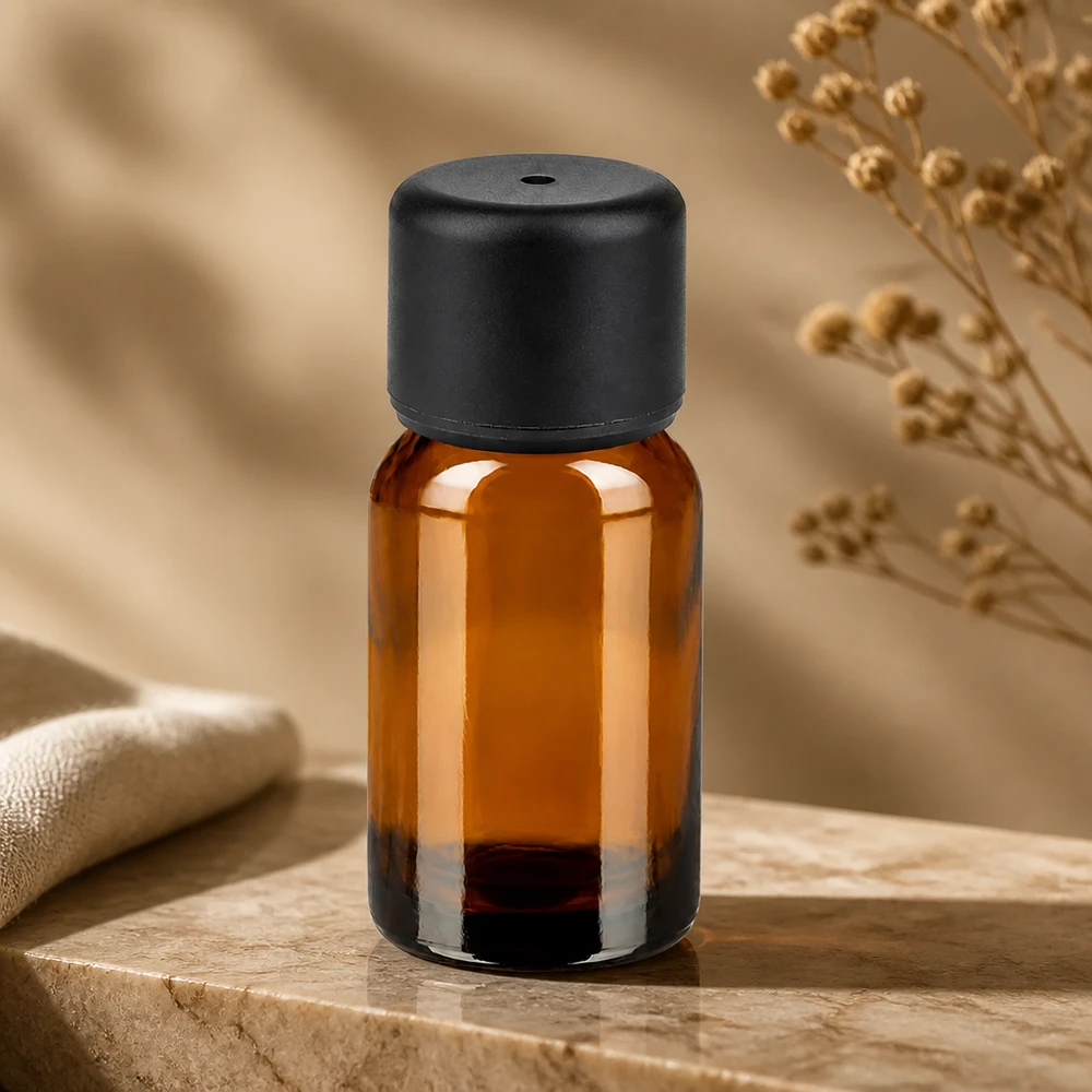 10ml Flasche 6mm Schraubverschluss schwarz Standard BrownLine UT18/10 Elegante 10ml Braunglasflasche mit schwarzem Verschluss für hochwertige Naturprodukte
