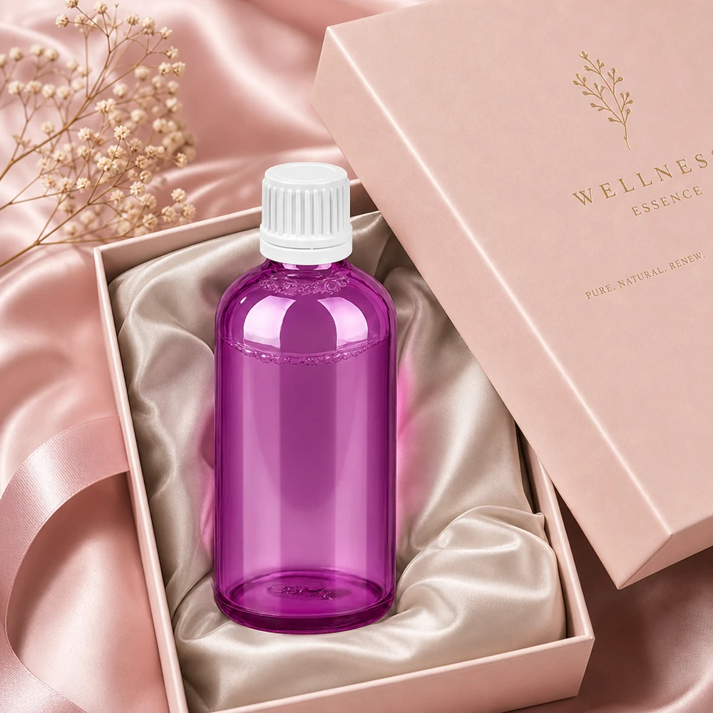 Stilvolle 100ml Flasche in Violett mit weissem 11mm Verschluss für hochwertige Beauty-Essenzen