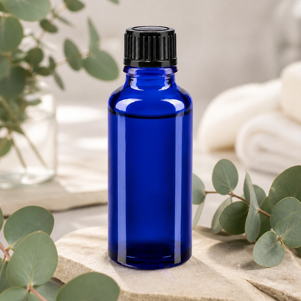 Apothekenflasche blau 30ml Tropfverschluss 1mm schwarz Standard Blaue Tropfflasche 30ml aus UV-Schutzglas ideal für Öle Tinkturen und Essenzen