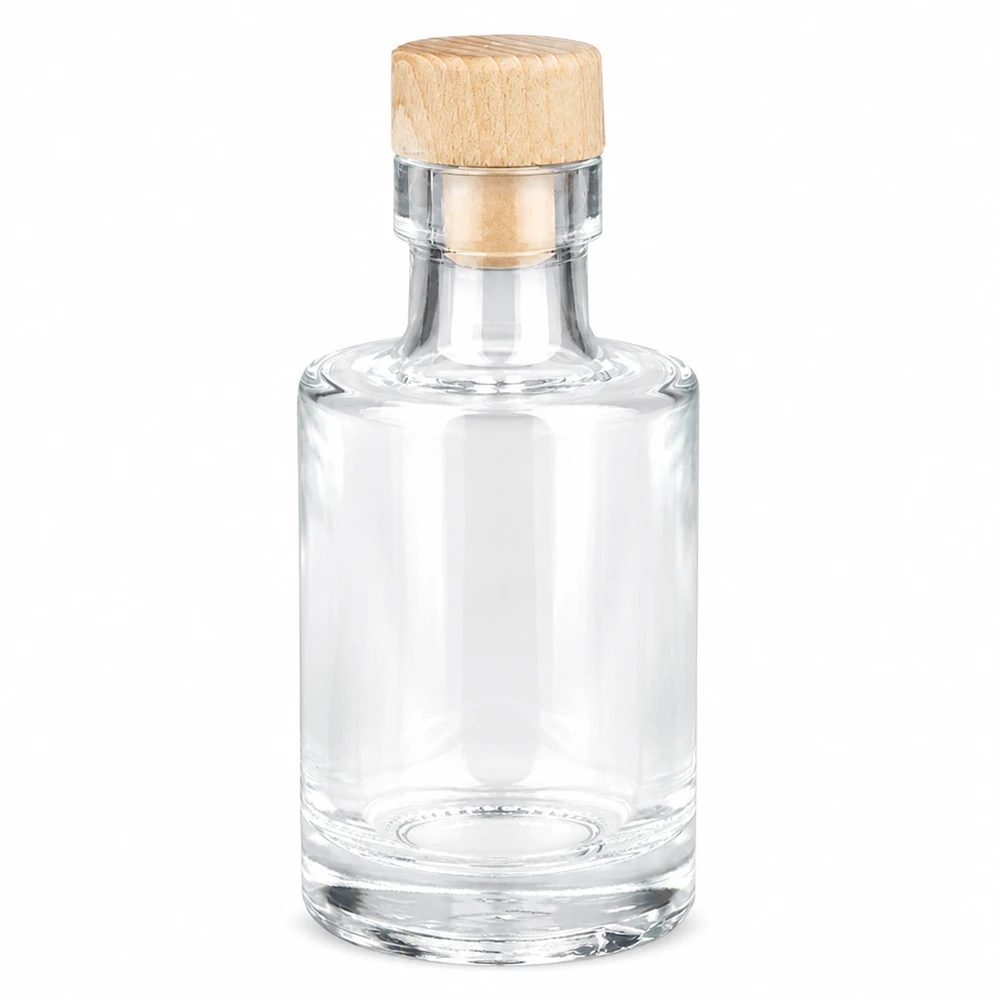 100ml Glasflasche "Marie" mit Holzgriff-Korken UNiTWIST 100ml Glasflasche Marie mit Holzgriff-Korken UNiTWIST leer transparent runde Form Produktfoto auf weißem Hintergrund
