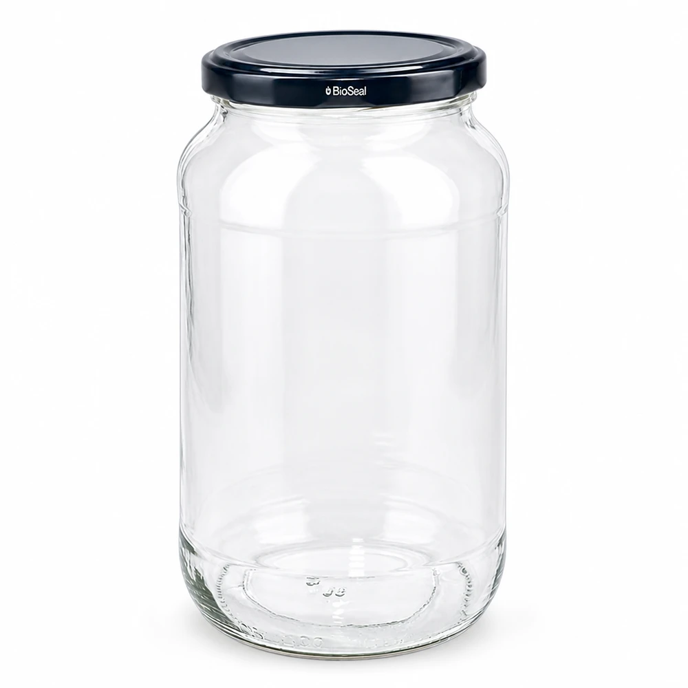 Leeres Rundglas UNiTWIST 1062 mit schwarzem TO82 BioSeal Deckel für Lebensmittel Einmachglas Vorratsglas