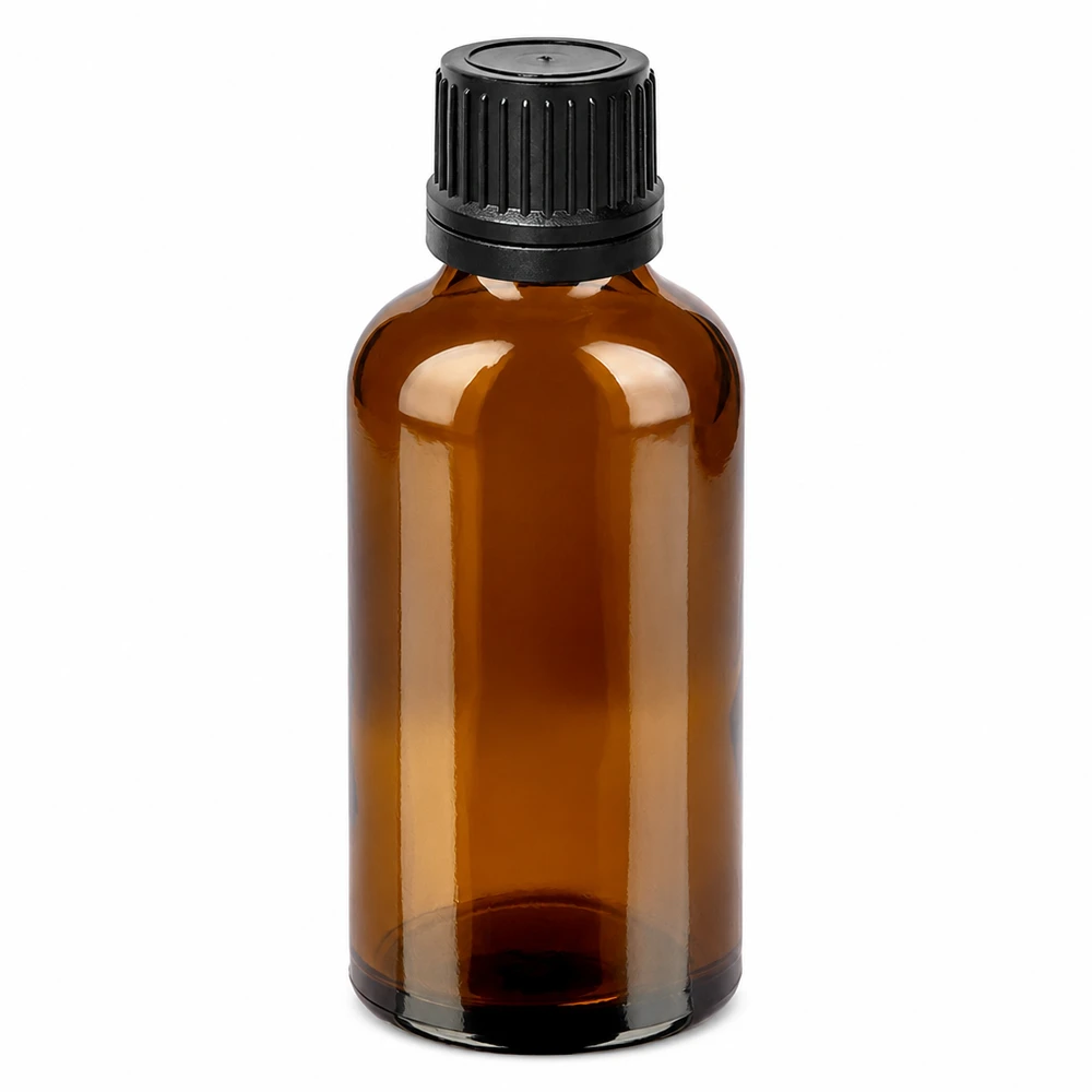 UV-Schutz Glasflasche 50ml bernstein mit schwarzem Tropfverschluss aus hochwertigem Material