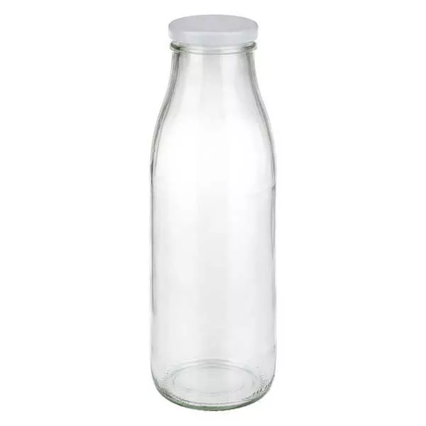500ml Glasflasche + BasicSeal Deckel weiß UNiTWIST 500ml Glasflasche mit weißem Deckel - elegante Milchflasche für Getränke und Aufbewahrung von Glas-Fabrik.de