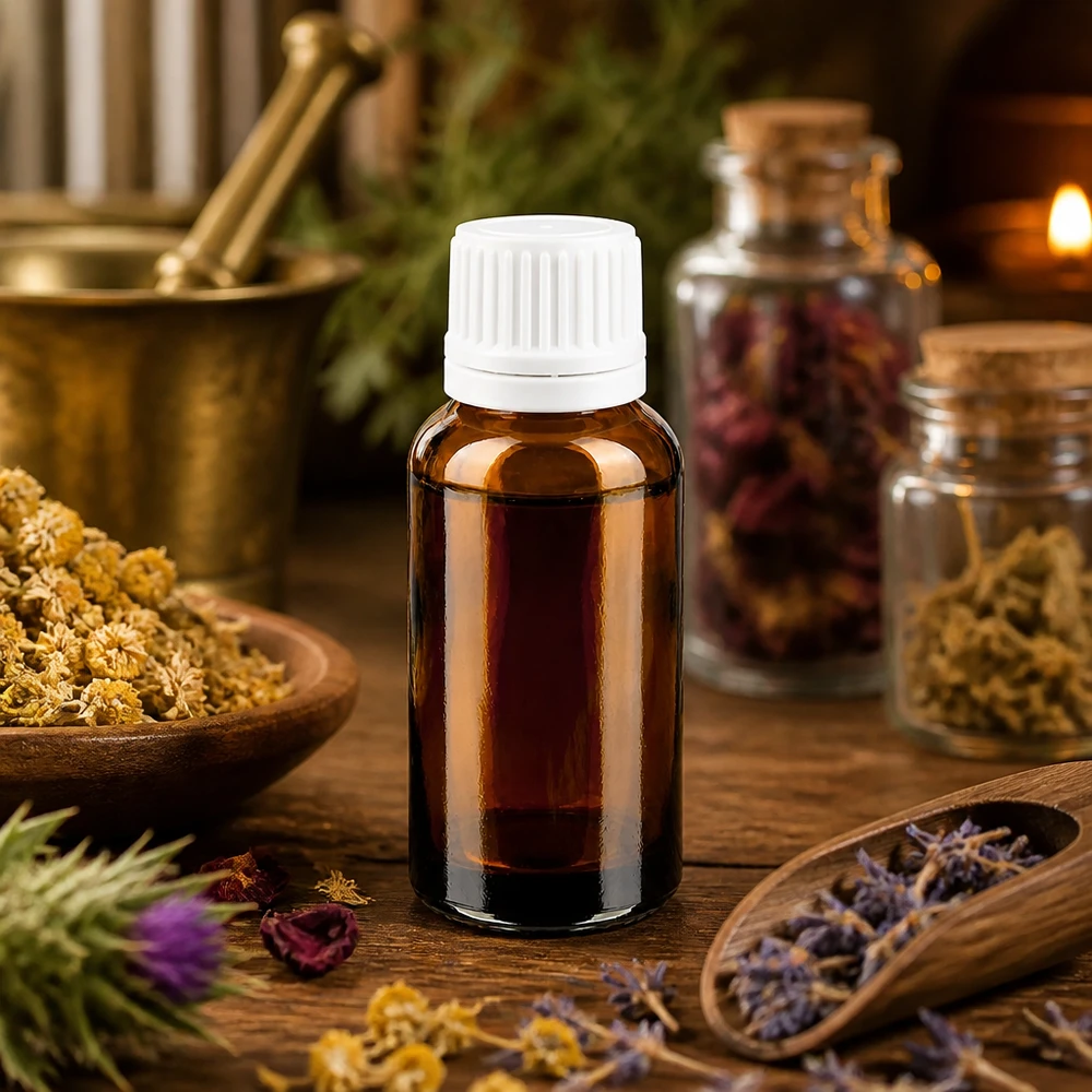 Handliche 30ml Braunglasflasche mit präzisem Tropfsystem für Kräuterextrakte und Essenzen