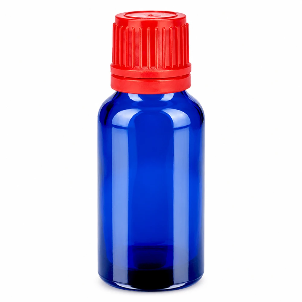 20ml Flasche 11mm Schraubverschluss rot Originalitätsverschluss BlueLine UT18/20 Kompakte 20ml Flasche für Aromatherapie und Naturkosmetik mit blauem UV-Schutzglas