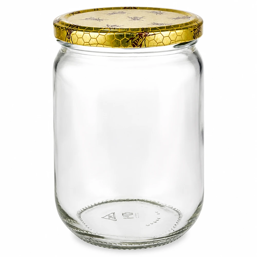 555ml Rundglas + BasicSeal Deckel Bienenwabe UNiTWIST UNiTWIST Honigglas 555ml Rundform Klarglas mit dekorativem BasicSeal Deckel Bienenwabe Gold
