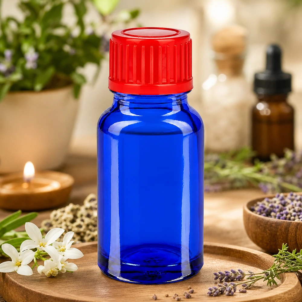 Robuste 10ml Flasche aus dickem Glas mit rotem Sicherheitsverschluss für Langzeitlagerung