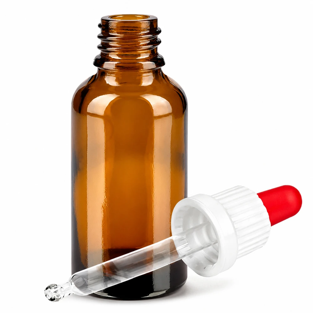 30ml Pipettenflasche weiß/rot Originalitätsverschluss BrownLine UT18/30 30ml braune Glasflasche mit weißem Schraubverschluss und Glaspipette für laborgerechte Dosierung