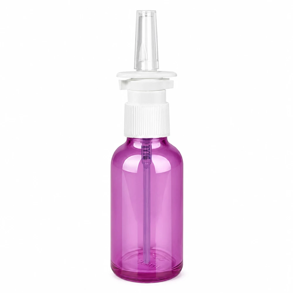 Hochwertige lila Nasensprayflasche 30ml mit dosierbarem Sprühsystem für nasale Medikamente
