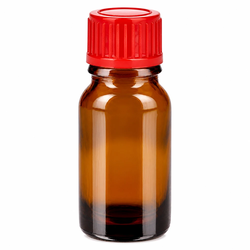 Hochwertige 10ml Braunglasflasche mit rotem 11mm Schraubverschluss UT18/10 Standard