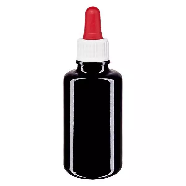 Apothekenflasche violett 30ml Pipette weiß/rot Standard Apothekenflasche violett 30ml Pipette weiß/rot Standard