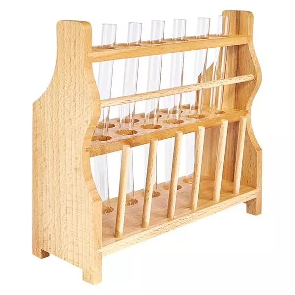 Reagenzglasgest. aus Holz mit 12 Reagenzgl. Kalk-Soda 100x12