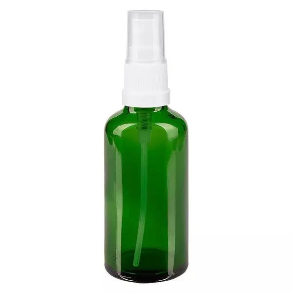 Apothekenflasche grün 50ml Sprayaufsatz weiß Apothekenflasche grün 50ml Sprayaufsatz weiß