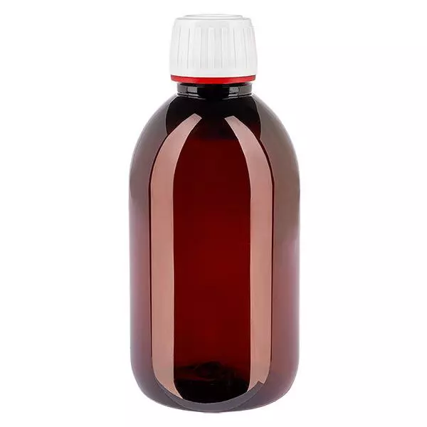 PET Flasche 250ml mit weißem Originalitätsverschluss fein geriffelt