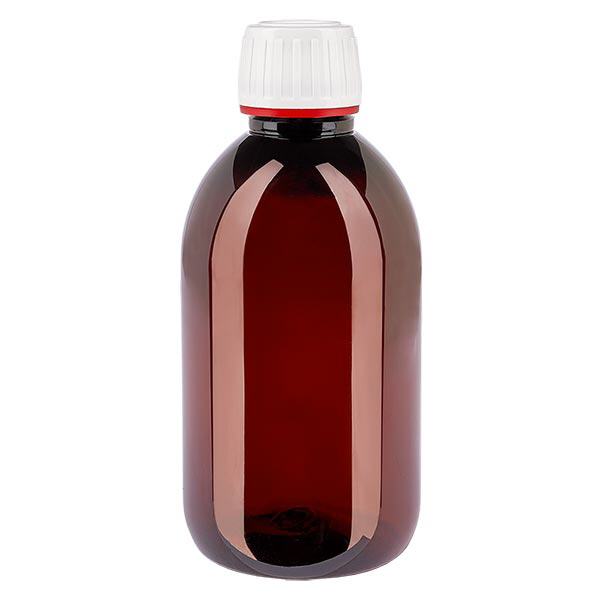 PET Flasche 250ml mit weißem Originalitätsverschluss fein geriffelt PET Flasche 250ml mit weißem Originalitätsverschluss fein geriffelt