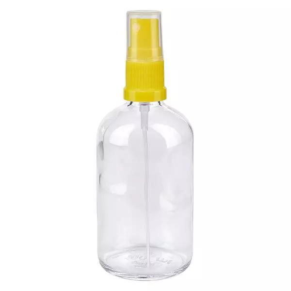 Apothekenflasche klar 100ml Sprayaufsatz gelb Apothekenflasche klar 100ml Sprayaufsatz gelb