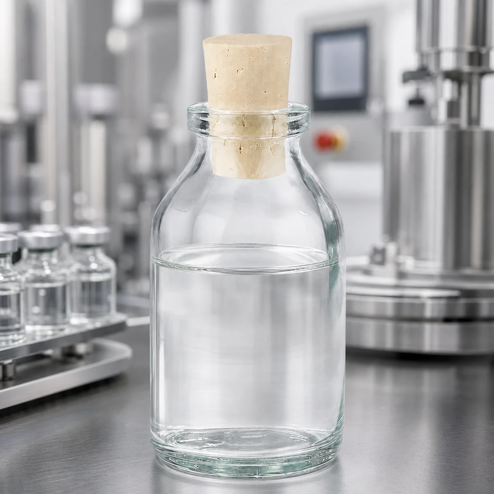 Handliche Vorratsflasche 20ml aus transparentem Glas mit beigem Korkstopfen 11/14mm