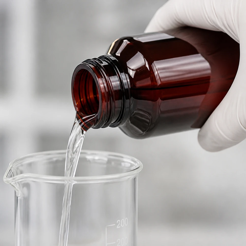 Sichere Aufbewahrungsflasche 50ml braun mit grünem OV Verschluss für lichtempfindliche Substanzen