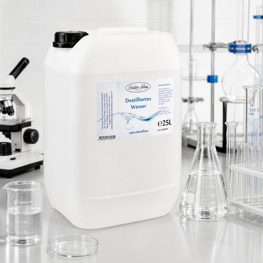 Reinheitsgrad destilliertes Wasser Doktor-Klaus 25L frei von Mineralien und Verunreinigungen