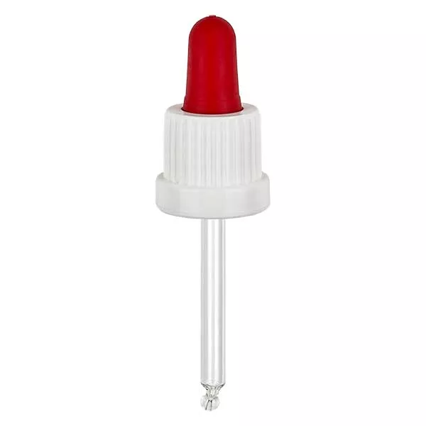Glas-Tropfpipette weiß/rot 18mm PL53.5 Originalitätsverschluss