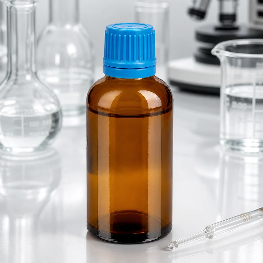 50ml Flasche 11mm Schraubverschluss blau Originalitätsverschluss BrownLine UT18/50 Premium 50ml Glasflasche BrownLine Serie mit optimaler Dichtung für flüssige Präparate