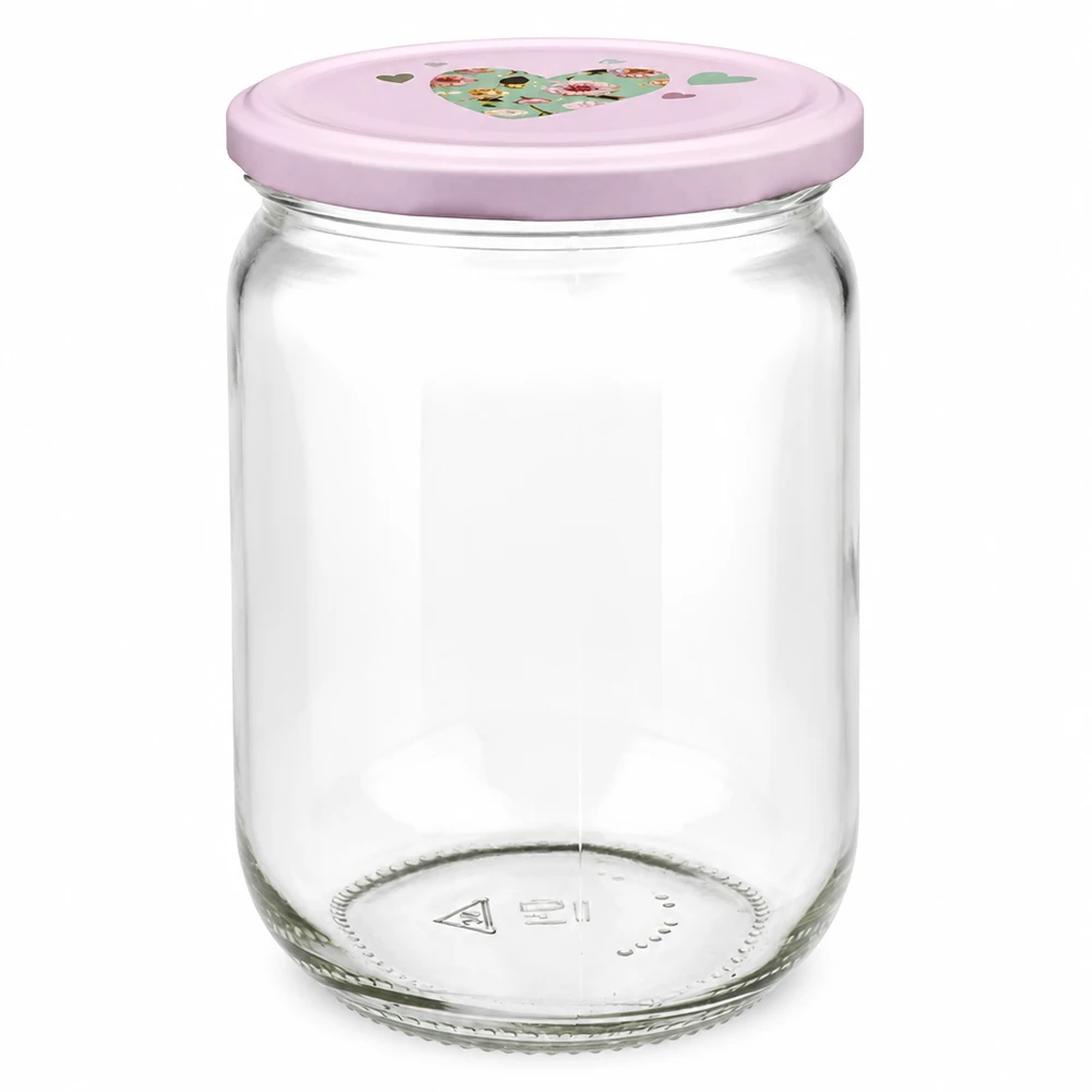 555ml Rundglas + BasicSeal Deckel Herz rosa UNiTWIST Großes Rundglas 555ml mit dekorativem rosa BasicSeal Deckel Herzmuster UNiTWIST