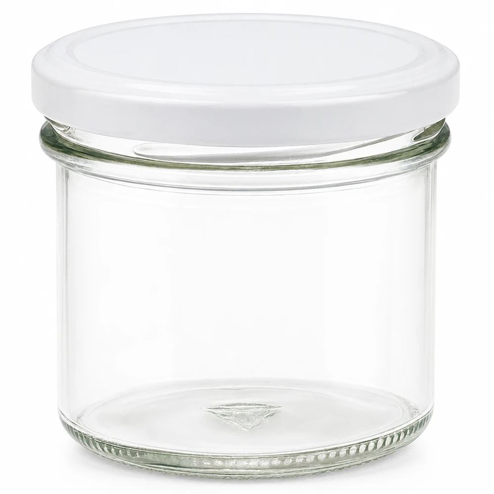 125ml Sturzglas 24er-Set mit Deckel (Deckelfarbe: weiss) UNiTWIST Kleines Vorratsglas 125ml zylindrisch mit weissem Twist-Off-Deckel im 24er Sparset