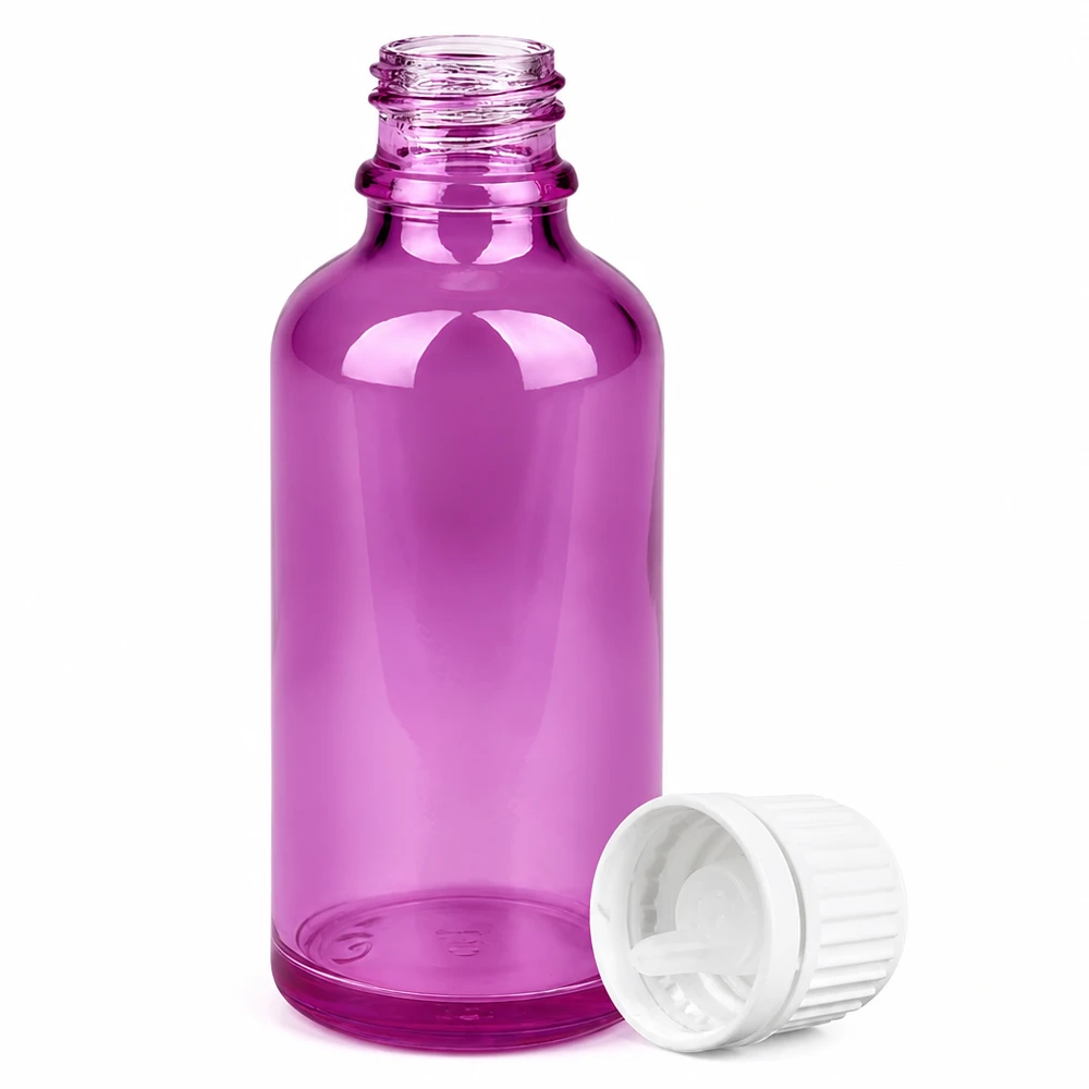 50ml Tropfflasche 0.7mm weiss Originalität Schraubverschlusserschluss PurpleLine UT18/50 Durchsichtige lila 50ml Flasche mit weißem OV Verschluss für kontrollierte Flüssigkeitsabgabe