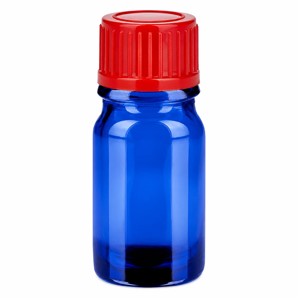 5ml Flasche 11mm Schraubverschluss rot Standard BlueLine UT18/5 Hochwertige 5ml Glasflasche in Blau mit rotem 11mm Verschluss für Laborbereich