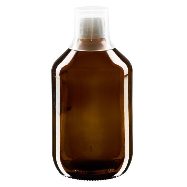 500ml Medizinflasche braun, Verschluss Originalitätsverschluss mit Dosierbecher 30ml ApoGlas