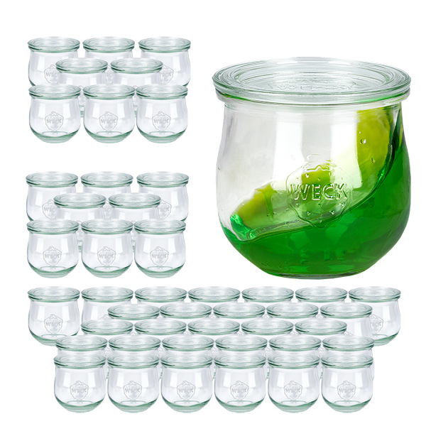 48er Set Weck Gläser 370ml Tulpenglas mit 48 Glasdeckeln 48er Set Weck Gläser 370ml Tulpenglas mit 48 Glasdeckeln
