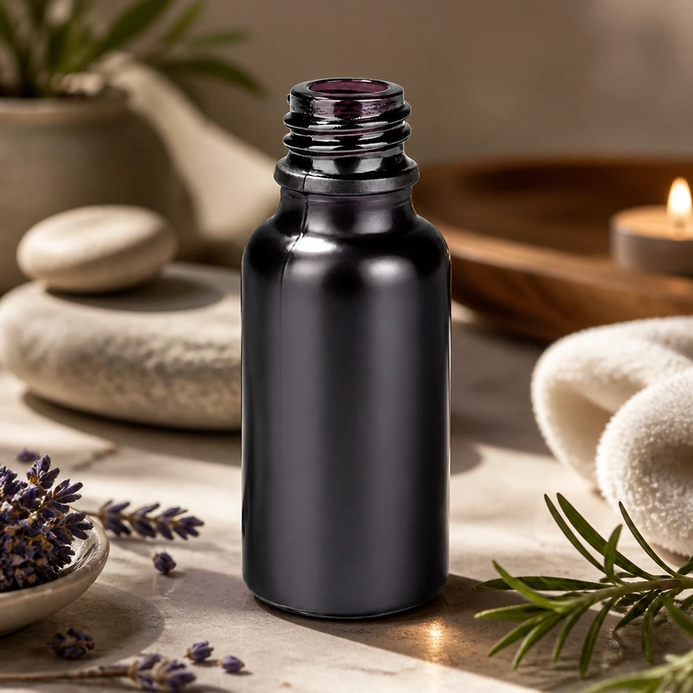 Elegante 20ml Apothekerflasche BlackLine mit matter schwarzer Oberfläche und UNiTWIST System