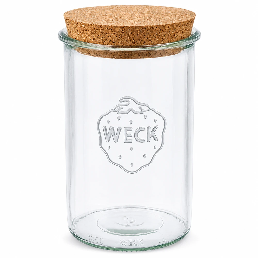 1000ml Sturzglas WECK RR100 mit Korken natur 1000ml Sturzglas WECK RR100 mit natürlichem Korkdeckel transparent Einmachglas Vorratsglas mit WECK Logo