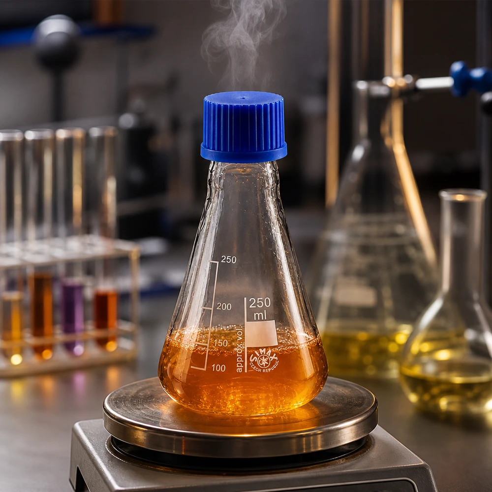 Erlenmeyerkolben 250ml mit Schraubkappe Professioneller Erlenmeyerkolben 250ml mit breiter Standfläche für stabile Laborarbeiten