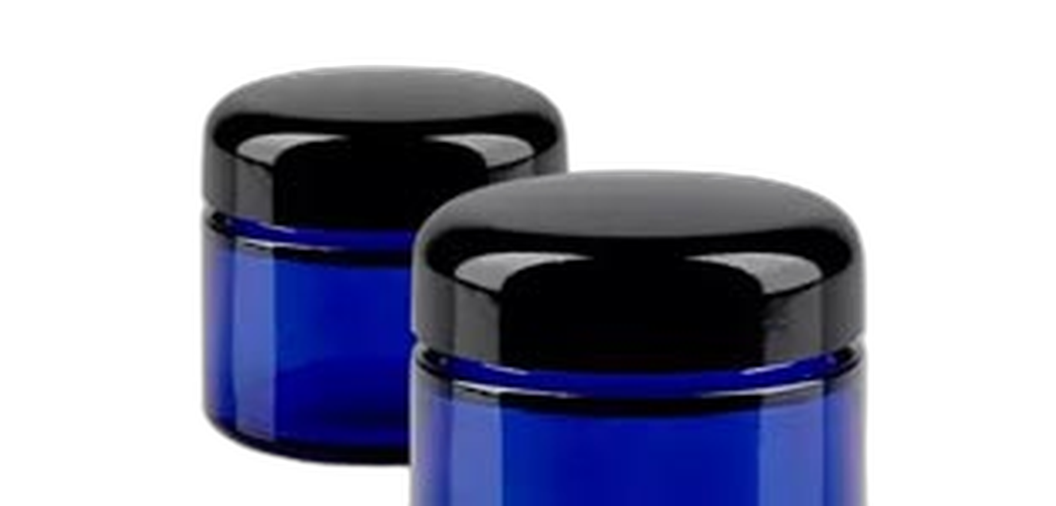 Glastiegel blau mit schwarzem deckel
